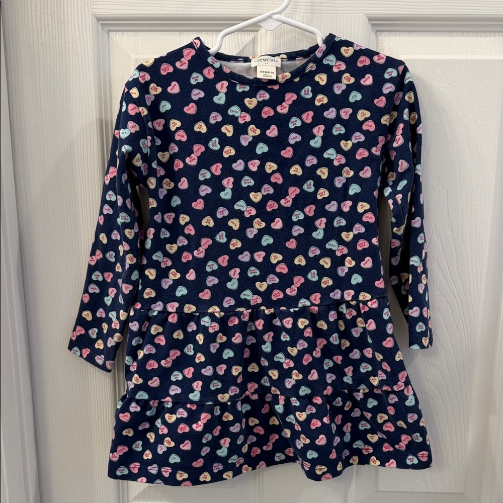 Crewcuts Navy Long-Sleeve Tiered Dress with Conversation Hearts 2-3T